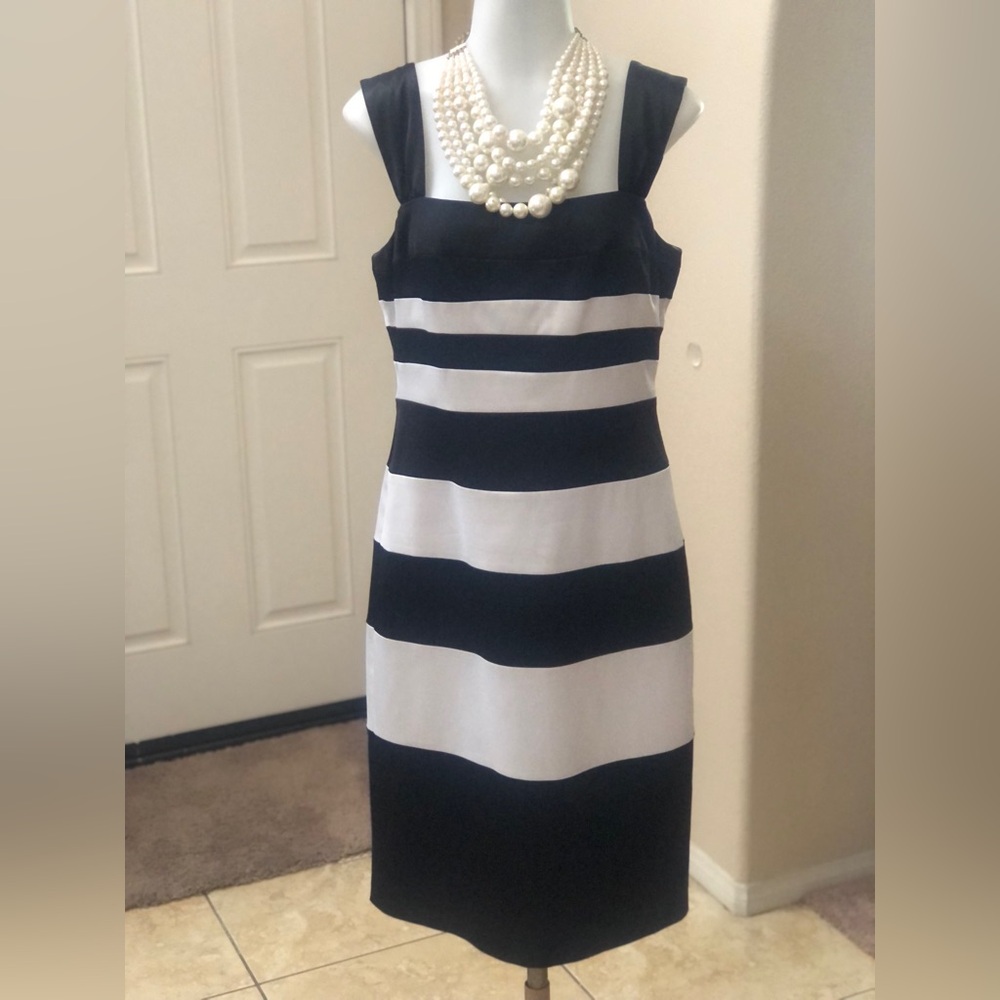 Signature by Sangria Blue and White Embellished Sheath Dress